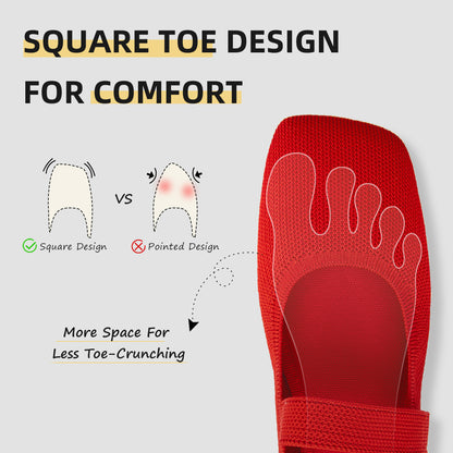 Soseyi Wide Toe Box Flats Women Comfort Slip On Ballet Shoes Mary Jane Dressy Knit Flats with Adjustable Straps Washable Casual Office