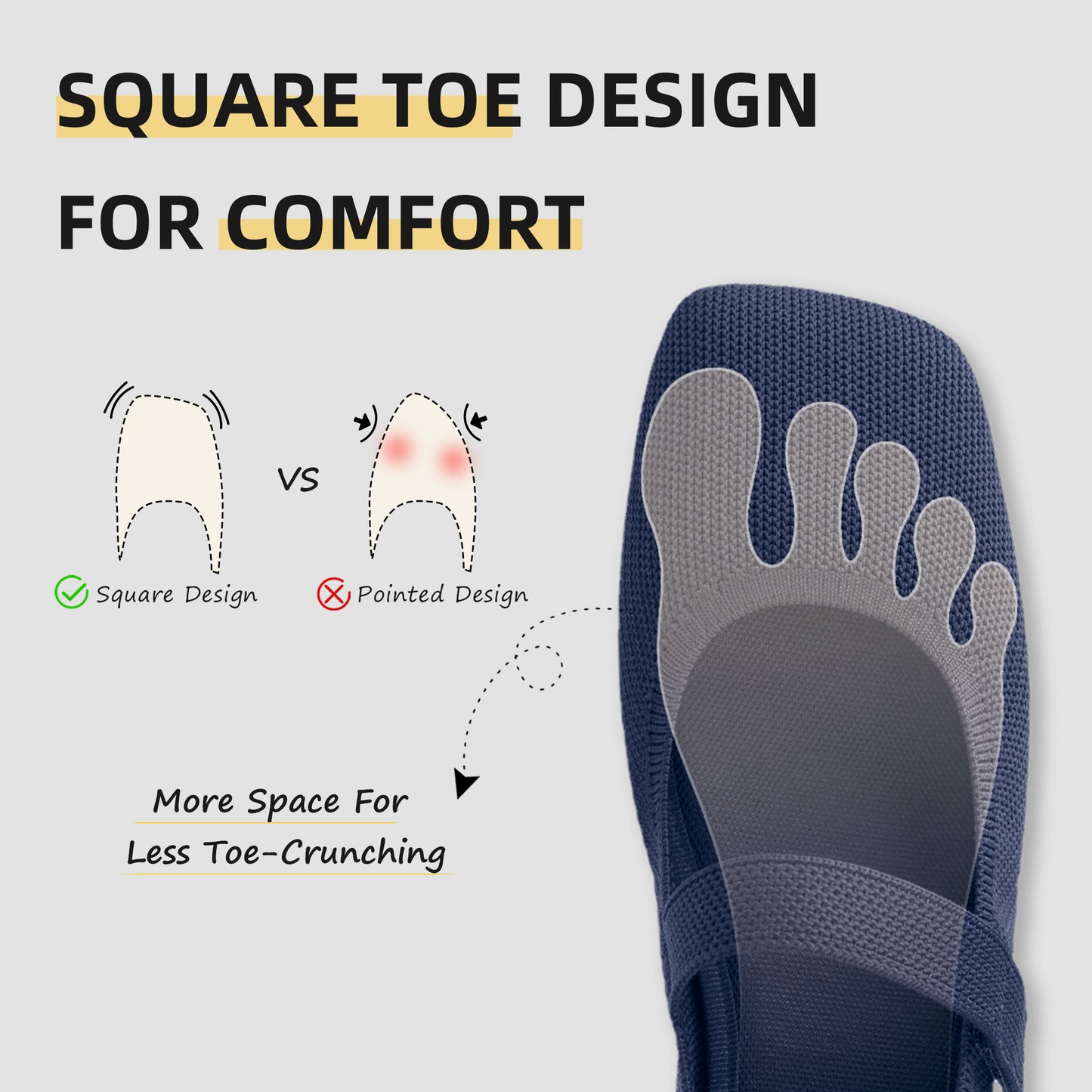 Soseyi Wide Toe Box Flats Women Comfort Slip On Ballet Shoes Mary Jane Dressy Knit Flats with Adjustable Straps Washable Casual Office