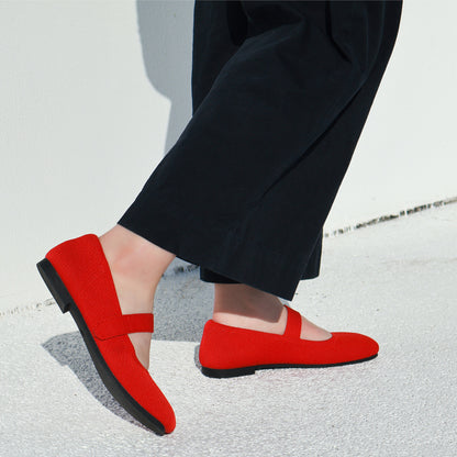 Soseyi Wide Toe Box Flats Women Comfort Slip On Ballet Shoes Mary Jane Dressy Knit Flats with Adjustable Straps Washable Casual Office