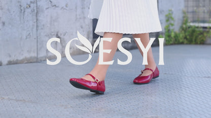 Women's Mary Jane Ballet Flats Square Toe Ankle Strap Shoes for Women Adjustable Buckle Soft Dressy Party Wedding